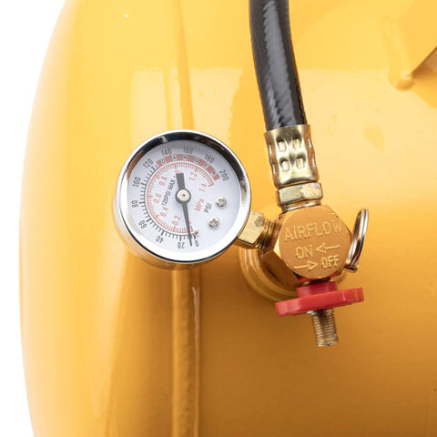 Grab And Go 5 Gallon Portable Air Tank With Sturdy Carry Handle And 125 Psi Max Pressure detailed gauge and airflow valve