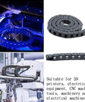 10X10mm 1m black plastic flexible drag chain cable carrier for 3D printer and CNC wiring in use and coiled view