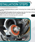 Wheel bearing removal tool installed on a vehicle hub; silver metal tool with orange bearing seal.