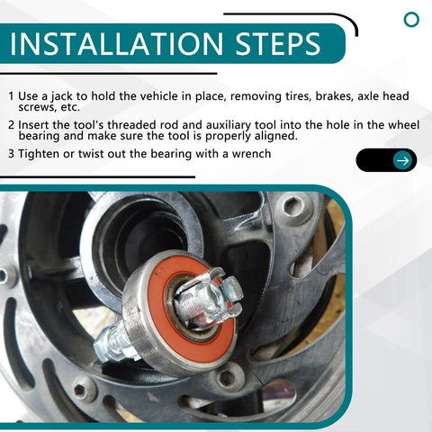 Wheel bearing removal tool installed on a vehicle hub; silver metal tool with orange bearing seal.