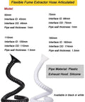 Heavy Duty Flexible Ventilation Duct Hose Knockout Suction Flex Tube For Soldering Smoke Removal And Welding Fume Extraction In Professional Garage Shops with articulated design in black and white.