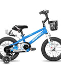 Kids Bike Seat With Built In Parent Handle Padded Replacement Saddle on blue bike, showing training wheels and basket