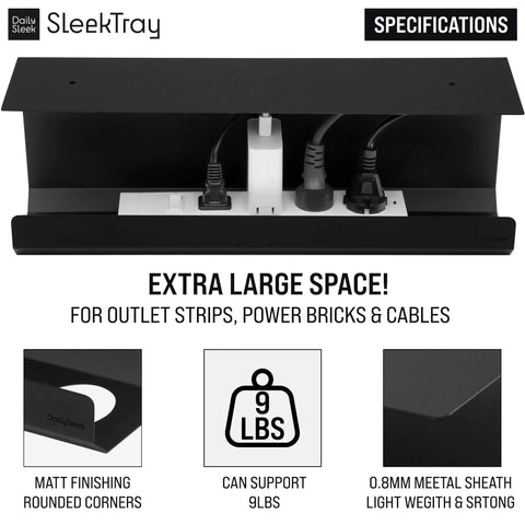 Under Desk Cable Management Tray No Drill Wire Organizer For Standing Desk Large Sturdy Black Steel Rack Raceway
