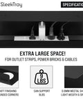Under Desk Cable Management Tray Set showing power strip on large sturdy black steel rack