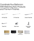 Avid collection bath hardware with Matte Black Avid Double Robe Hook for towel and robe storage, includes finishes.
