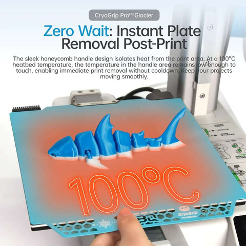 CryoGrip Pro Glacier Panda Double Sided Build Plate showing high-temperature stability at 100°C on 3D printer