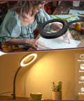 10X Magnifying Lamp With Light And Stand, 12.6 Inch Gooseneck Desk Magnifier With Five Color Modes And Stepless Dimmable Led for crafts