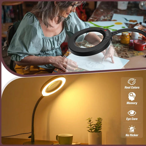10X Magnifying Lamp With Light And Stand, 12.6 Inch Gooseneck Desk Magnifier With Five Color Modes And Stepless Dimmable Led for crafts