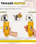 Heavy Duty Electric Rotary Fabric Carpet Cutter With 70mm Octagonal Blade, Cuts Up To One Inch Thick Material At 2400 Rpm, trigger switch detail.
