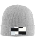 Dope Black And White Grid Pattern Knit Beanie Hat For Winter Super Cozy Acrylic Skully Cap That Keeps You Toasty In Frosty Days Lightweight Yet Insulated Everyday Wear For Street Style Fits - gray base and grid pattern.