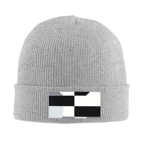 Dope Black And White Grid Pattern Knit Beanie Hat For Winter Super Cozy Acrylic Skully Cap That Keeps You Toasty In Frosty Days Lightweight Yet Insulated Everyday Wear For Street Style Fits - gray base and grid pattern.