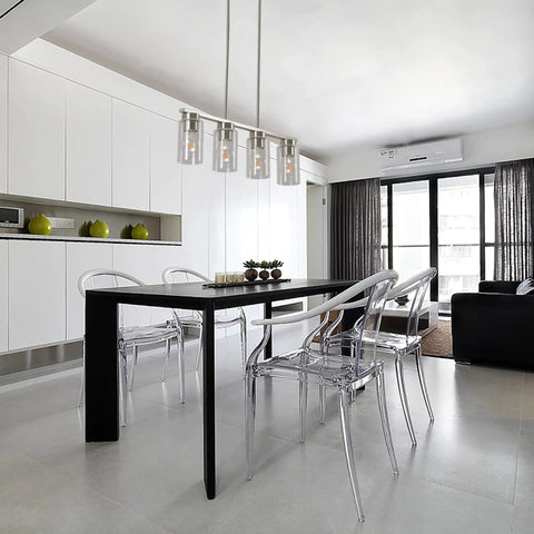 Modern Farmhouse Dining Room Chandelier With 4 Lights For Kitchen Island, Nickel Finish, above contemporary dining table