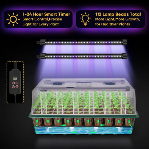 Self Watering Seed Starter Kit With Grow Light, 120-Cell Germination Tray, 1-24 Hour Timer, Humidity Dome, Indoor Plant Starter Kit, Seedlings Tray Green