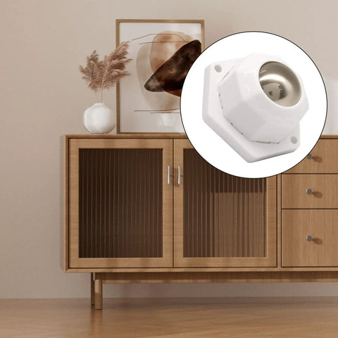 Self Adhesive Furniture Casters White 4 Pack Featuring Hella Smooth Rolling Wheels on a wooden cabinet for easy mobility.