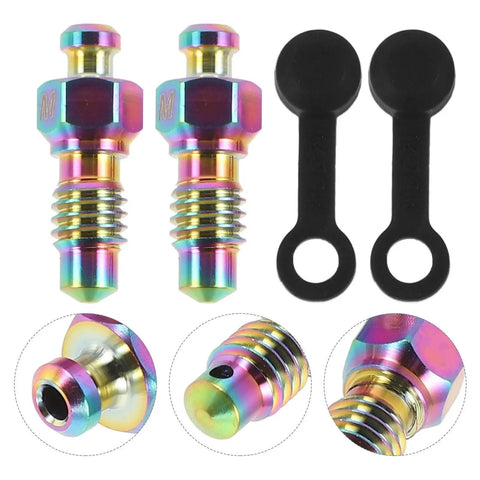 Badass Titanium Alloy Brake Bleeder Screw Set With Dust Caps For Motorcycles Mountain Road Bikes Dirt Rig, lightweight and colorful design.