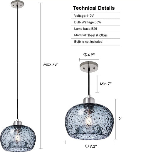 Hand Blown Glass Pendant Light For Kitchen Island And Sink In Grey Blue With Brushed Nickel Hardware Cool Farmhouse Style