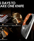Two Piece Meat Cleaver Knife Set For Easy Meat And Veggie Chopping, showing forging and sharpening process.