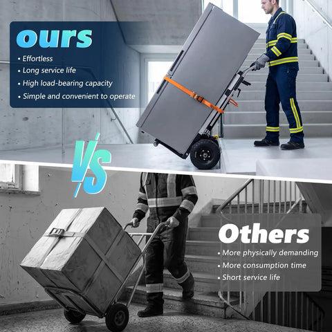 Heavy Duty Electric Stair Climbing Cart 1500W Motor With Anti-Slip Tires, Adjustable Speed powered hand truck moving a fridge upstairs.