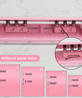 Adjustable 6 Hole Punch for A4 A5 A6 personal and pocket planners, durable metal construction, pink, with ruler and hole guide shown.