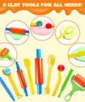 Clay tools set for kids with colorful plastic rolling pins, cutters, and sculpting tools