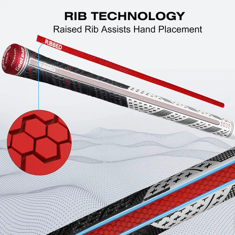Back Rib Golf Grips Set Of 13 For Pro Level Control, Hybrid Multi Compound Rubber And Cord Construction, Standard To Midsize, 0.600 Core, 10.6 Inch Length, Five Color Options Including Gray, Slip Resistant Feel For All Clubs. Rib technology golf grips with raised rib detail and textured surface.