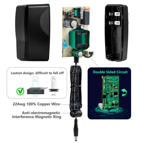 12V 1.5A UL Listed 18W AC DC Power Supply Adapter for CCTV Cameras, internal components and 6 foot cord, 2 pack