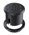 Level Up Your Desk Setup With This Recessed Power Grommet Featuring 65W Usb C Fast Charge, showing AC outlets and USB ports.