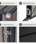 Close-up of features of the Vertical Outdoor Storage Cabinet Shed With Floor, Space Saving Design, Two Adjustable Shelves, Lockable Doors.