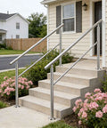 Heavy Duty 4 Step Outdoor Handrail With Balusters Bulletproof 304 Stainless Steel Stair Railing For Exterior Steps And Porch Safety Slick Silver Finish Straight Up Easy Install Pure Quality on concrete steps.