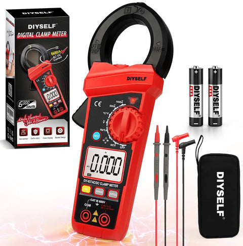 6000 Count Digital Clamp Meter With True RMS For AC And DC Voltage, Current, Includes Test Leads, Pouch And Batteries