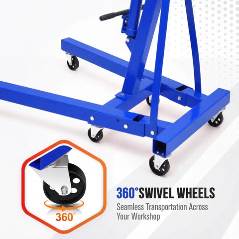 Close-up of 2 Ton Engine Hoist Foldable Cherry Picker For Auto Shop Heavy Duty Hydraulic Engine Lift Crane For Garage Work Portable