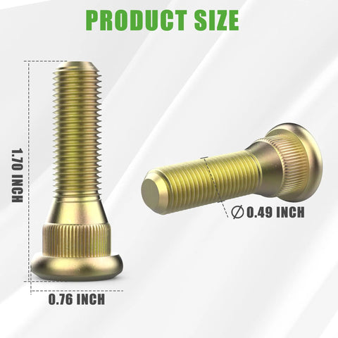 Club Car Beefed Up Serrated Shoulder Lug Stud Bolts Kit 4 Pack Replacement For Golf Carts Fits 1981 And Newer DS Gas And Electric OEM 103477901 102353401 1011304 Easy Install product size illustration