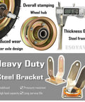 Beefy 8 Inch Swivel Casters With Top Plate And Brake Set Of 4 Pneumatic Rubber Wheels, steel frame and wheel hub details
