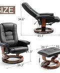 Reclining Massage Chair With Faux Leather Finish Cozy Ottoman 360 Degree Swivel Wood Base Black Living Room Recliner size chart.