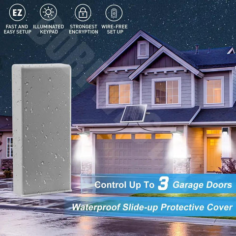 Keyless Wireless Garage Door Keypad For 310 315 390 MHz Openers Learn Button Compatible with a house in background