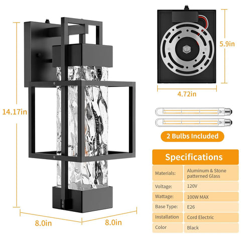 Knockout Two Pack Dusk To Dawn Outdoor Wall Sconces With Built In Photocell Waterproof Black Coach Lanterns Dimmable Porch Lights side view