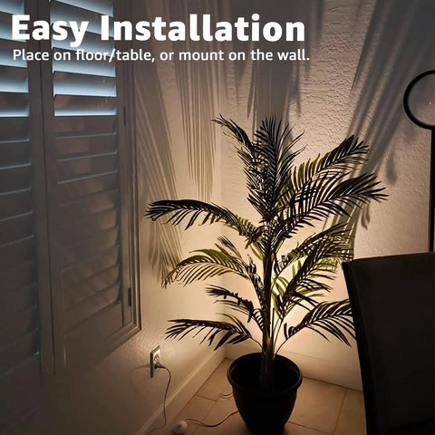 Two Pack LED Indoor Up Lights 3W Spotlight With 3000K Warm White Glow illuminating a plant, easy installation on floor next to shutters