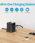 Flat Plug Power Strip With USB Ports, 4 AC Outlets And 3 USB Chargers, 5 Ft Extension Cord on desk, charging devices