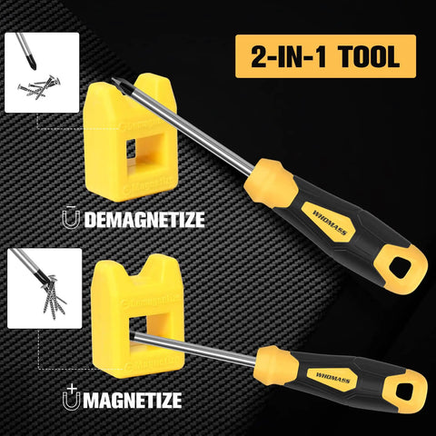 2-in-1 tool from Magnetic Screwdriver Set 51 Pieces With Case And Extra Strong Magnets S2 Alloy Bits Includes Slotted Phillips Hex Torx Square Pozi Heads Non Slip Grip For Quick Fixes Home Improvement And DIY Projects