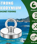 Neodymium Fishing Magnet 350 Lb Pull With Countersunk Hole Eyebolt For Grabbing Metal From Lake Beach Or Lawn 2 Inch Diameter
