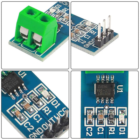 Close-up of 3 Pack 30A Current Sensor Module ACS712 for Arduino AC DC Power Monitoring showing green connector and pins.