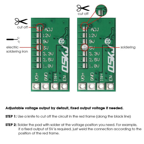Illustration of Ten Piece Dope DC-DC Buck Regulator Module Set with adjustment instructions for Arduino and Raspberry Pi projects