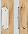 Diagram showing dimensions of Ultra Thin Pocket Door Pull Handle With Flush Mount Recessed Design for sliding doors.