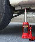 3 Ton Double Ram Hydraulic Bottle Jack With 6.5 To 16.5 Inch Lifting Range Portable Car Jack lifting a vehicle