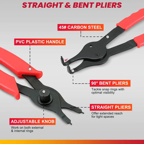 11 Piece Snap Ring Pliers Set For Car And Motorcycle, Straight And Bent Internal External Retaining Ring Pliers With Hook And Pick, Heavy Duty Circlip Tools For Home Garage Built Tough.038 To.09 Inch Range DASBET