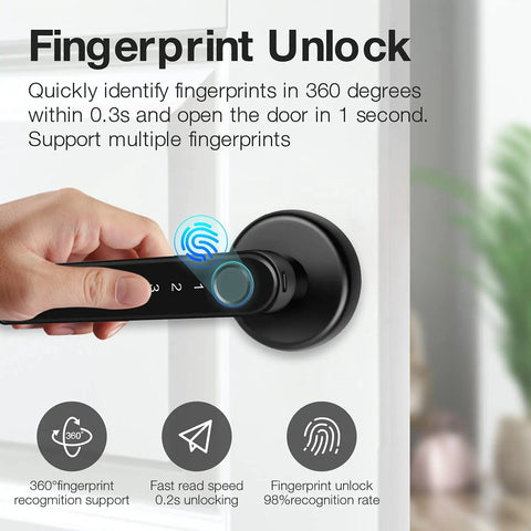 Fingerprint Smart Door Lock With Keypad Handle For Home Office Front Door And Apartment Keyless Entry No Keys Needed Supports 50 Fingerprints Fast Under One Second Unlock High Ninety Nine Percent Recognition Easy Install