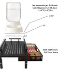 Heavy Duty Elevated Pet Feeding Station With Adjustable Height Base, Swanky Storage Drawer And Slick Metal Bracket with dimensions.