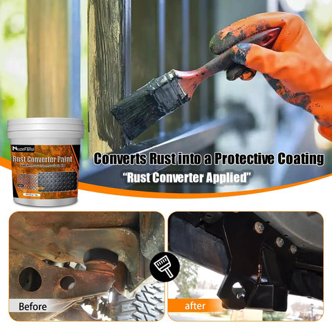 Hand applying Rust Busting Converter And Metal Primer For Metal Surfaces That Stops Rust And Seals Moisture with brush, 35 oz.