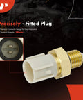A-Premium 2-pin engine coolant temperature sensor with brass threaded body and white plastic connector (close-up).