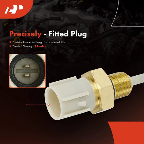 A-Premium 2-pin engine coolant temperature sensor with brass threaded body and white plastic connector (close-up).